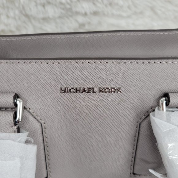Wfp NewMichael Kors Women Pearl Gray Selby Medium Leather Satchel Tote Handbag - Picture 2 of 12